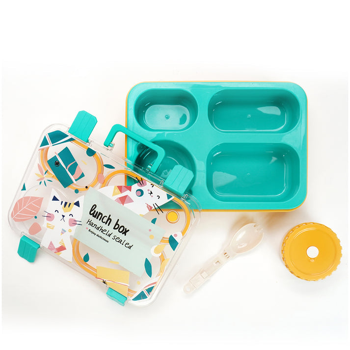 Little Surprise Box, Teal & Mustard Meow Compact Tiffin Lunch Box for Kids