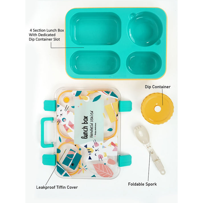 Little Surprise Box, Teal & Mustard Meow Compact Tiffin Lunch Box for Kids