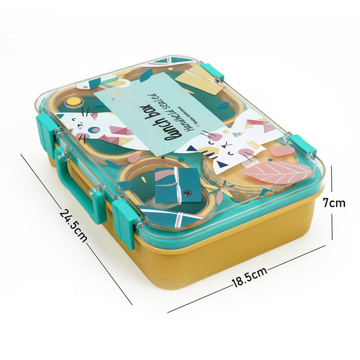 Little Surprise Box, Teal & Mustard Meow Compact Tiffin Lunch Box for Kids