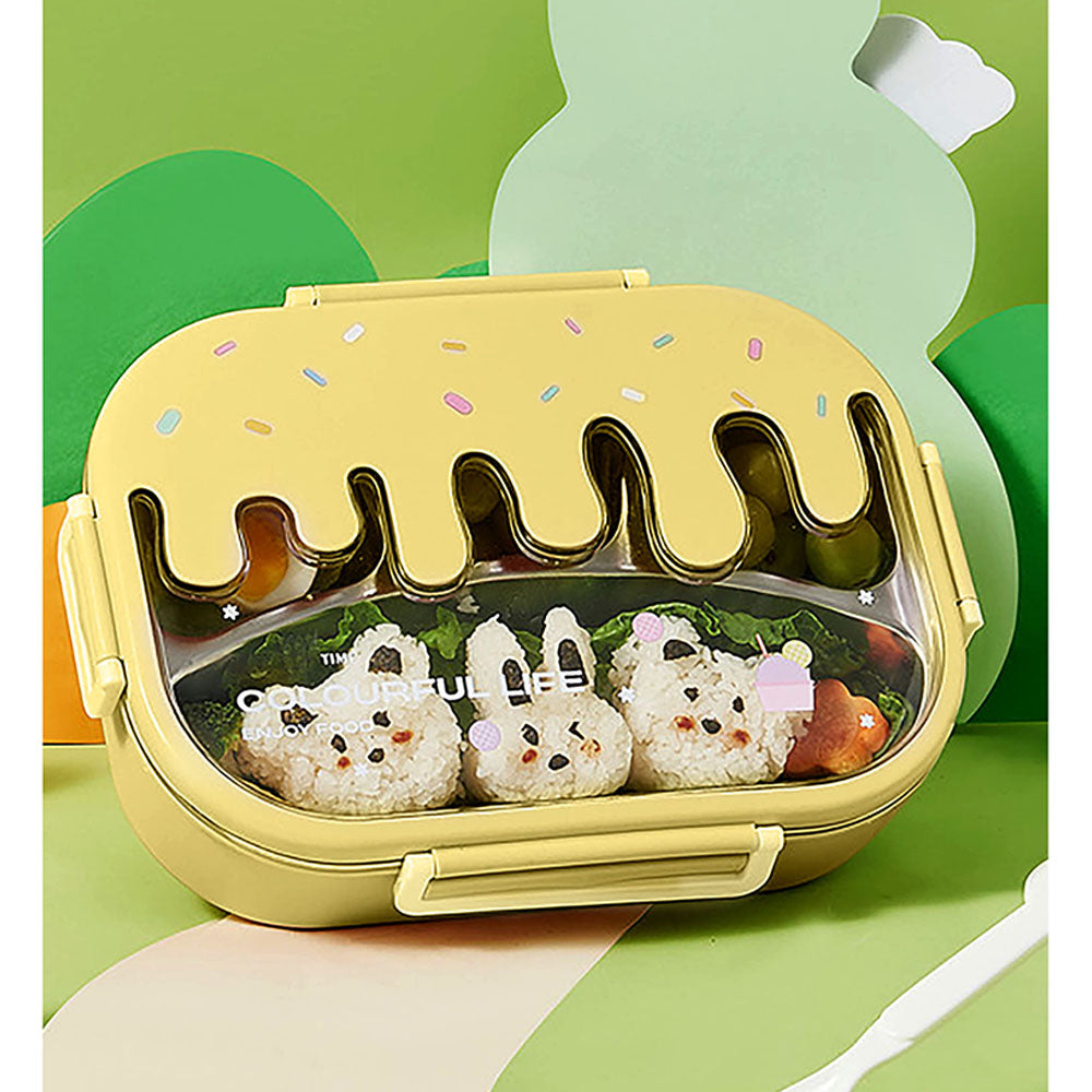 Little Surprise Box Yellow Icecream Drip Big Size Stainless Steel Lunch Box with for Kids & Adults, 1300 ml