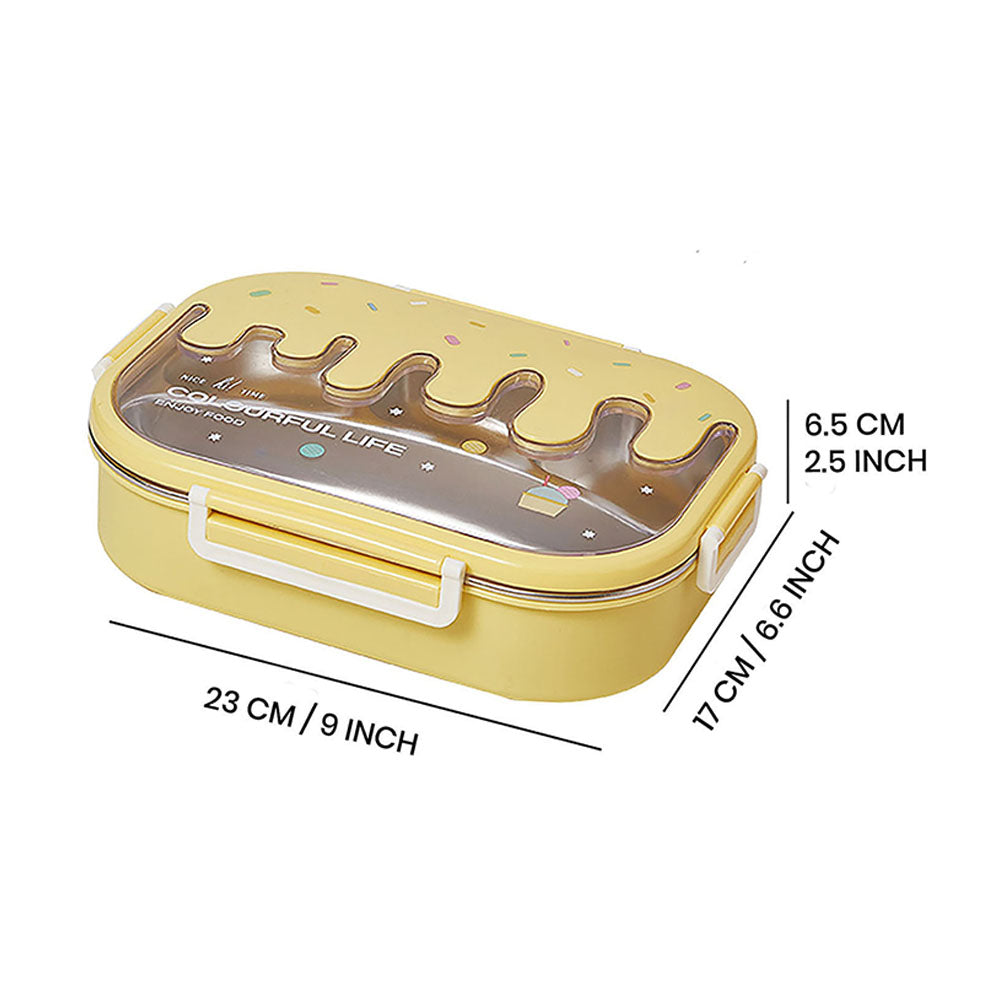 Little Surprise Box Yellow Icecream Drip Big Size Stainless Steel Lunch Box with for Kids & Adults, 1300 ml