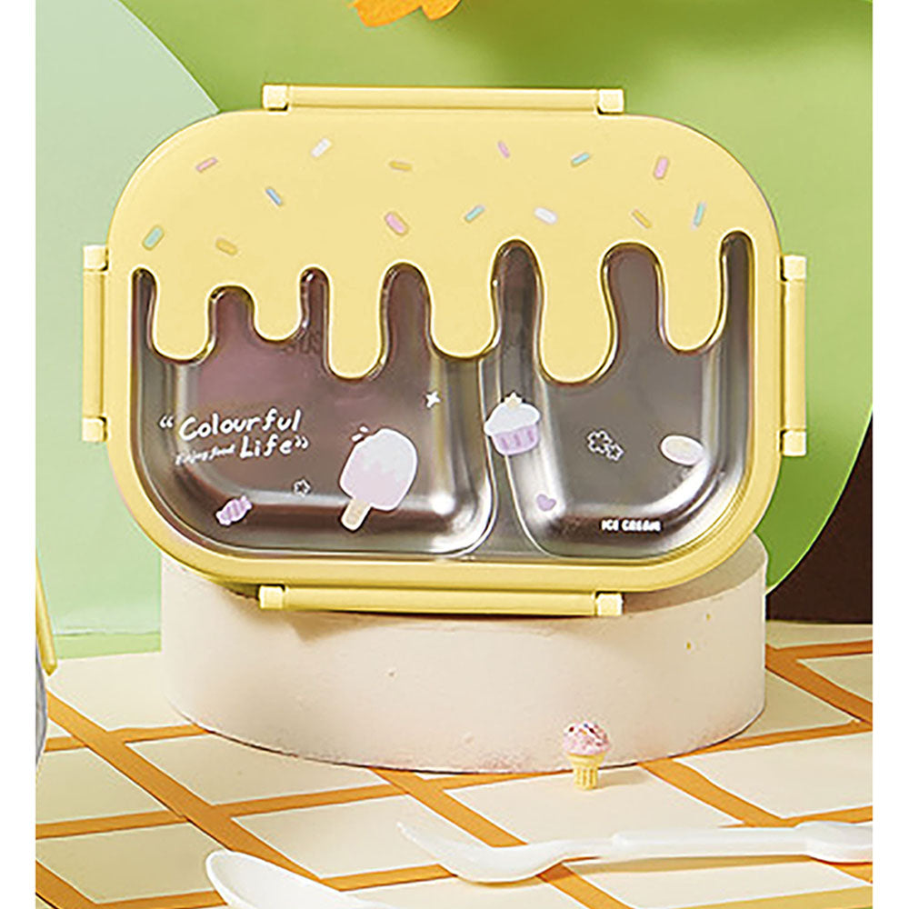 Little Surprise Box Yellow Icecream Drip Big Size Stainless Steel Lunch Box with for Kids & Adults, 1300 ml