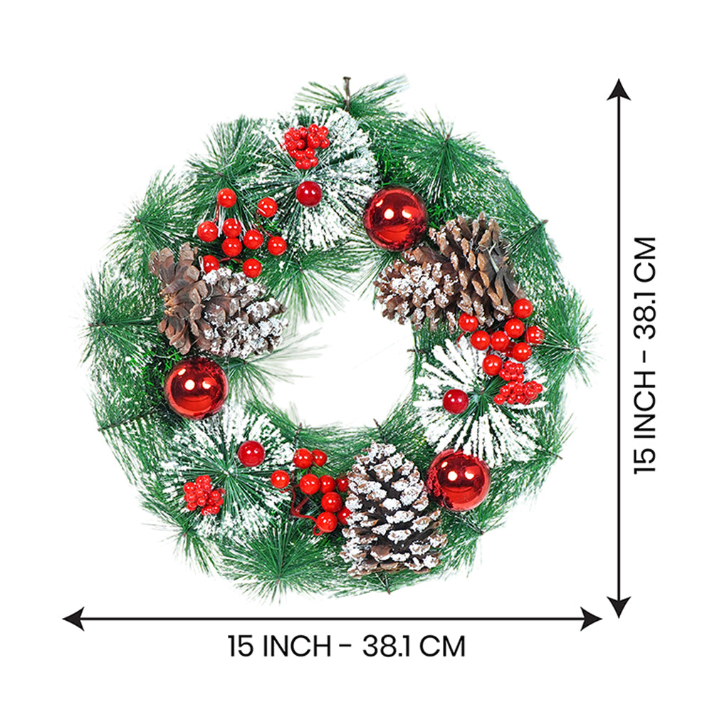 15 inches Big Frosty Pinecone Artificial Christmas wreath for Door Wall & Christmas Décor