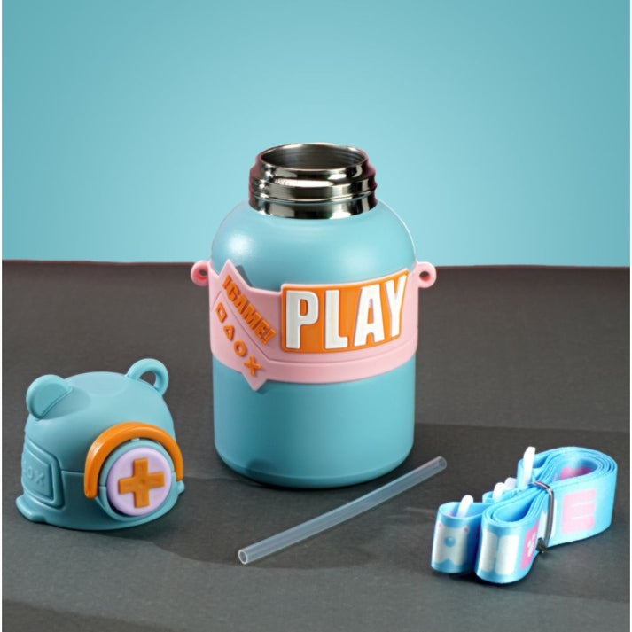 Little Surprise Box, Blue Game Theme Stainless Steel Kids Water Bottle, 550ml
