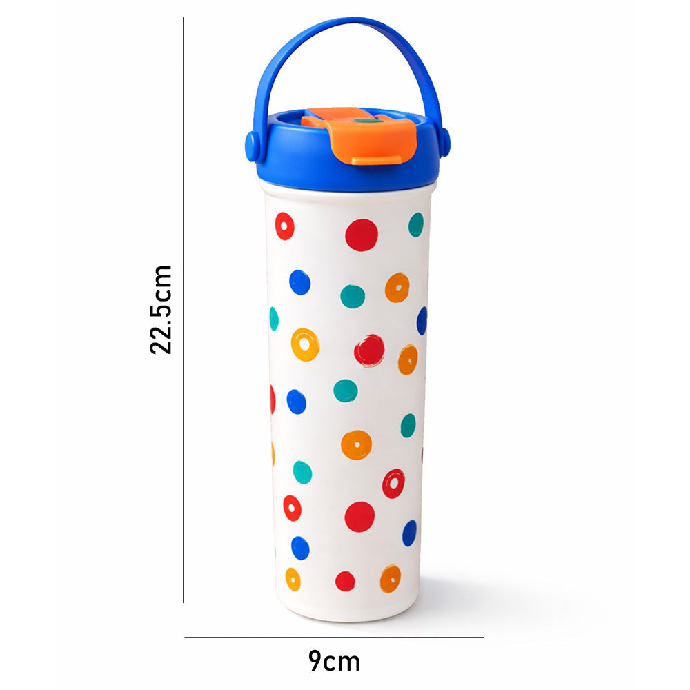 Blue & Multi polka, soft silicone handle series, Stainless Steel Tumbler and Water Bottle for kids, Teens and Adults, 650ml