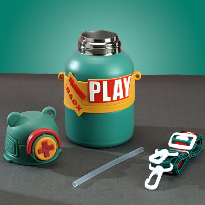 Little Surprise Box, Olive Game Theme Stainless Steel Kids Water Bottle, 550 Ml