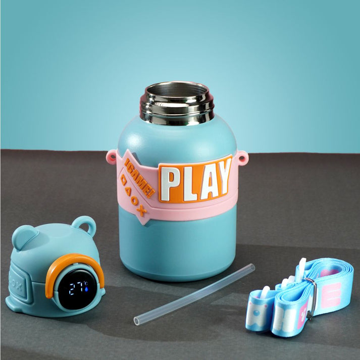 Little Surprise Box, Blue Game Theme tempertaure Controlled Stainless Steel Kids Water Bottle, 550 Ml