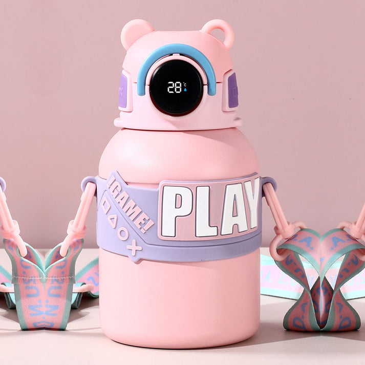 Little Surprise Box, Pink Game Theme tempertaure Controlled Stainless Steel Kids Water Bottle, 550 Ml