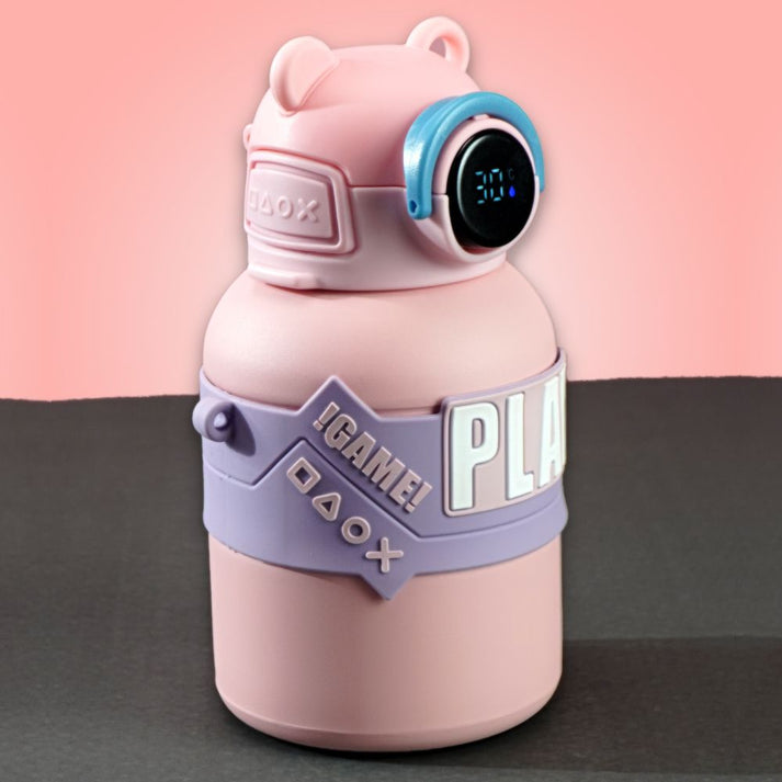 Little Surprise Box, Pink Game Theme tempertaure Controlled Stainless Steel Kids Water Bottle, 550 Ml