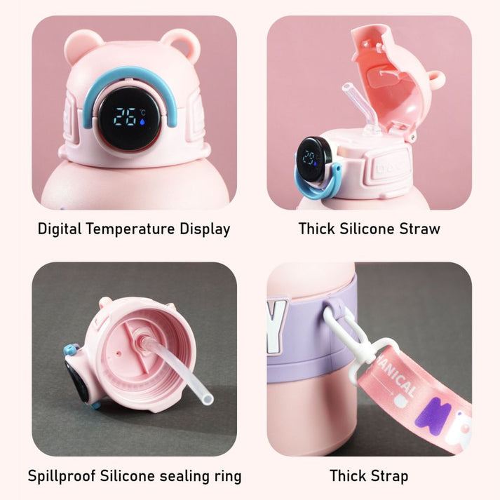 Little Surprise Box, Pink Game Theme tempertaure Controlled Stainless Steel Kids Water Bottle, 550 Ml