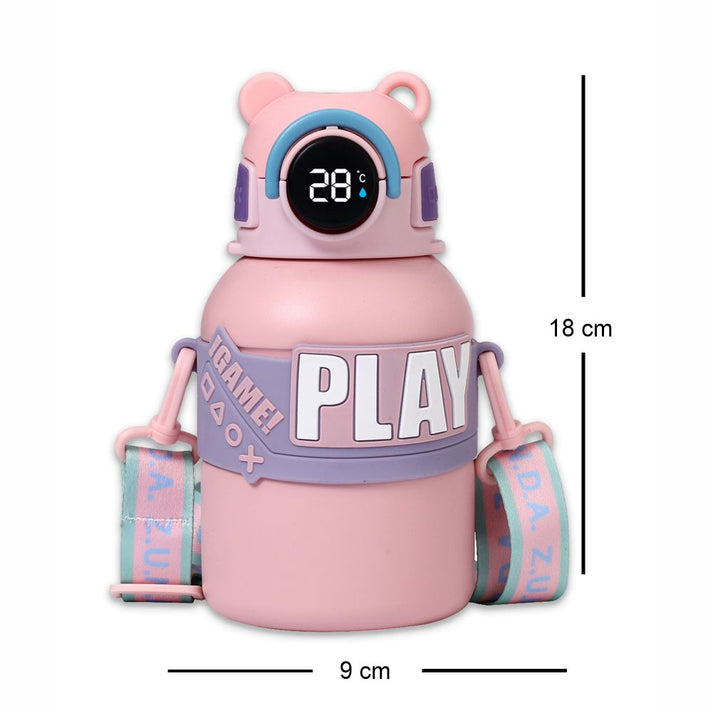 Little Surprise Box, Pink Game Theme tempertaure Controlled Stainless Steel Kids Water Bottle, 550 Ml