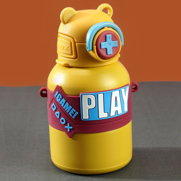 Little Surprise Box, Yellow Game Theme Stainless Steel Kids Water Bottle, 550 Ml