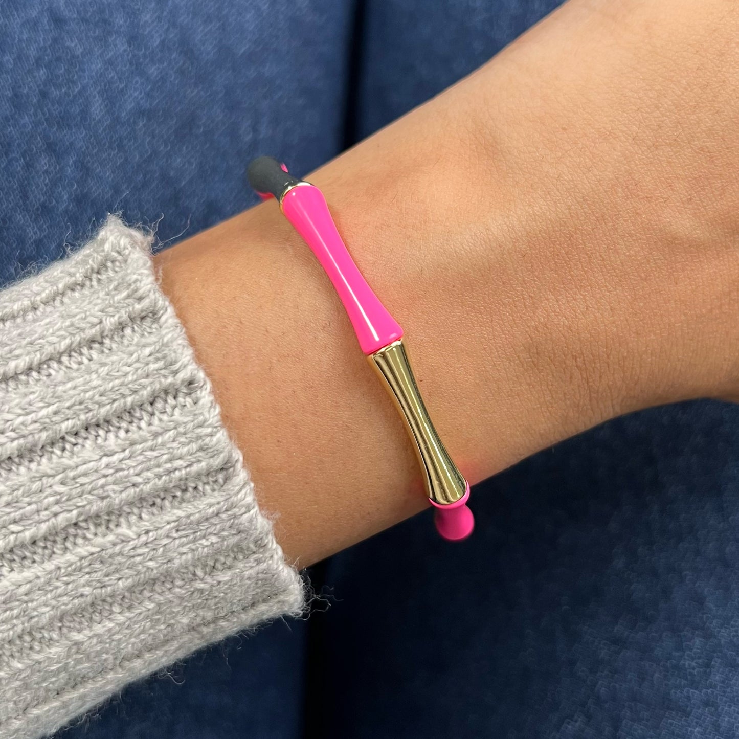 Bamboo Enamel Bracelet | Pop Pink & Gold