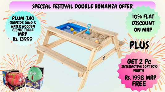 Plum Surfside Sand & Water Wooden Picnic Table | Purchase & Get 2 Free Interactive Toys