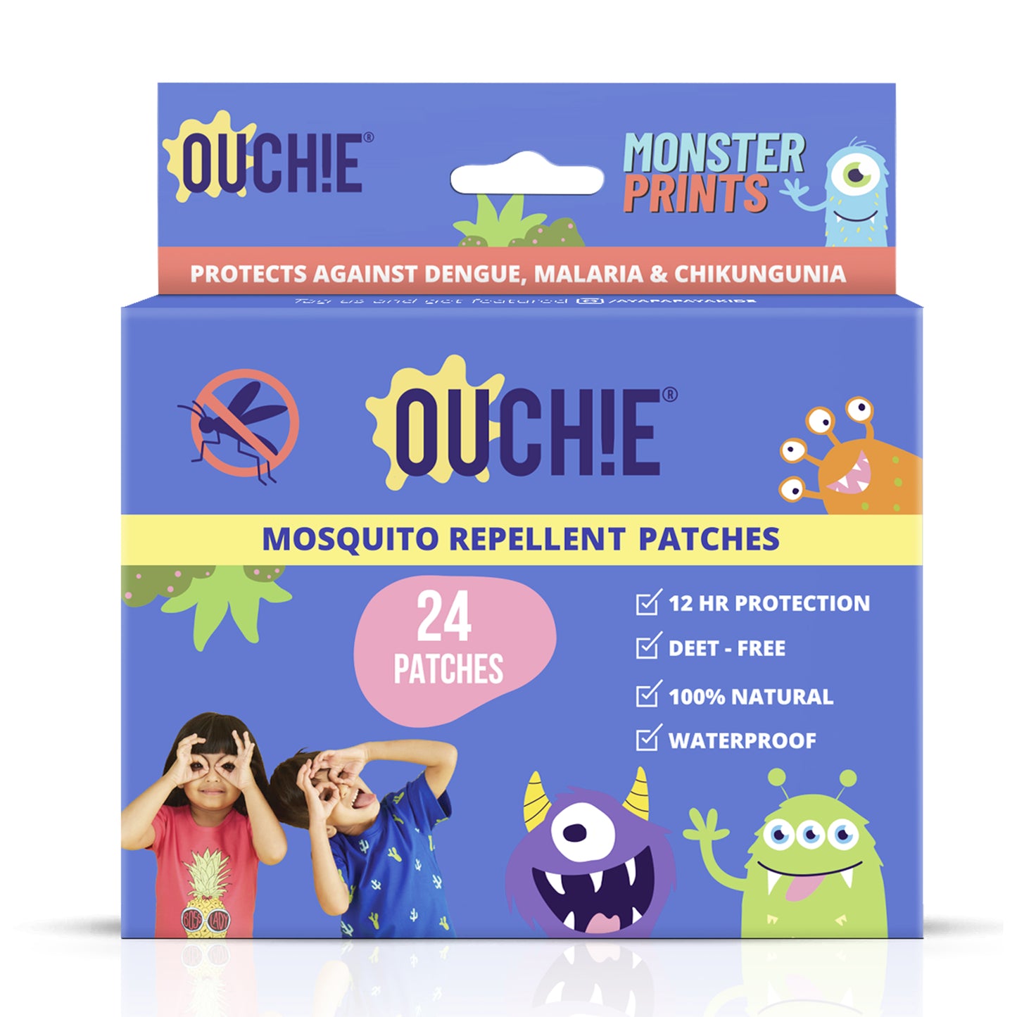 Ouchie Monster Print Mosquito Repellent Patches 100% Natural (24 Patches)
