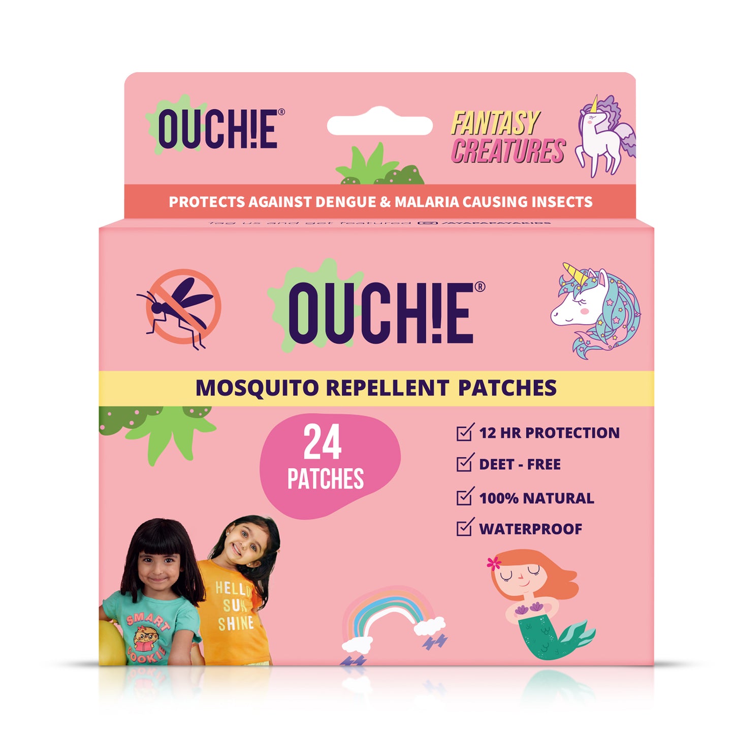 Ouchie Fantasy Creatures Print Mosquito Repellent Patches 100% Natural (24 Patches)