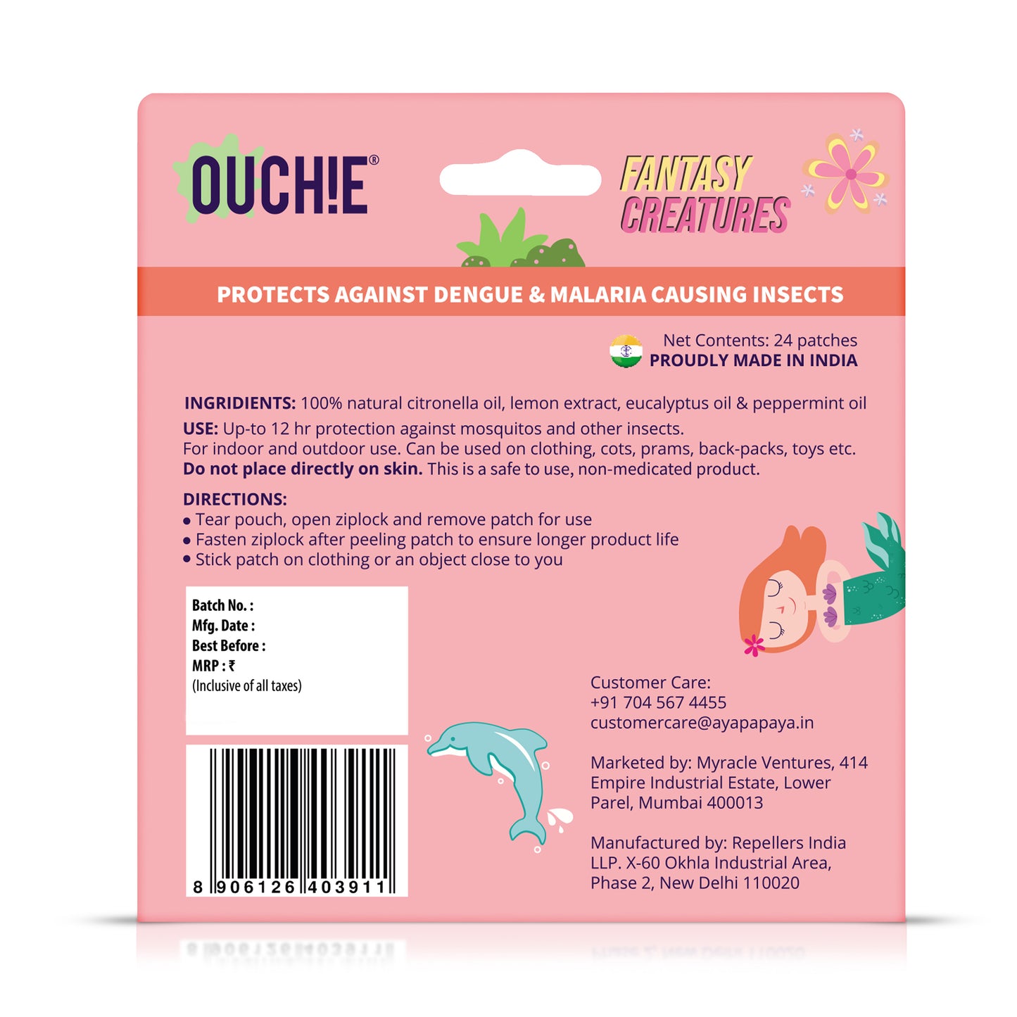 Ouchie Fantasy Creatures Print Mosquito Repellent Patches 100% Natural (24 Patches)
