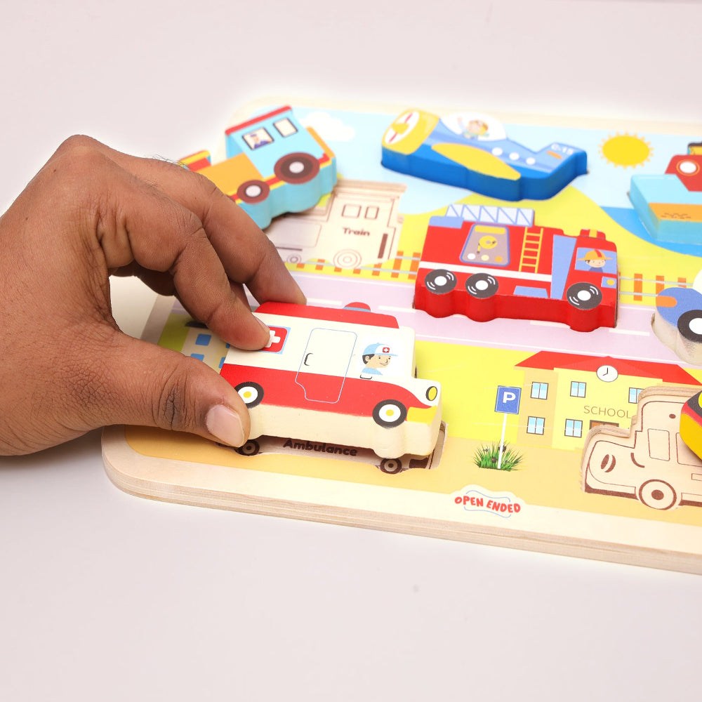 Open Ended Chunky Puzzle New Design - Vehicles (Includes - 7 Chunky self standing Vehicles)-Puzzles-Open Ended-Toycra