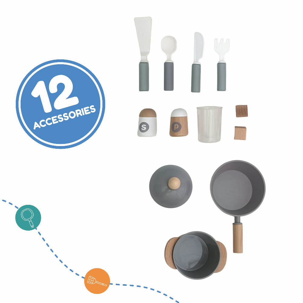 Open Ended Modern Kitchen Set -(12 Accessories included)-Pretend Play-Open Ended-Toycra