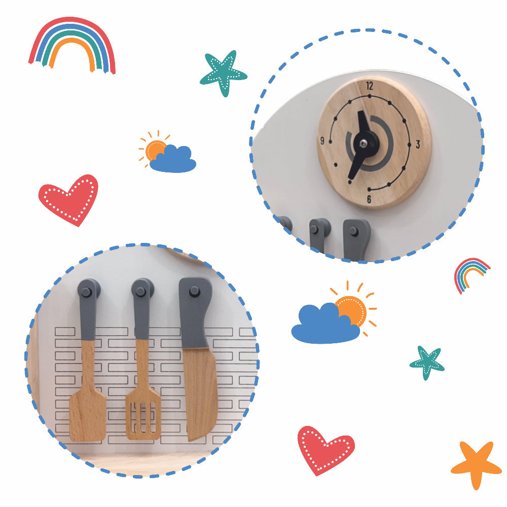 Open Ended Tiny Chef's First Wooden Kitchen (8 Accessories included)-Pretend Play-Open Ended-Toycra
