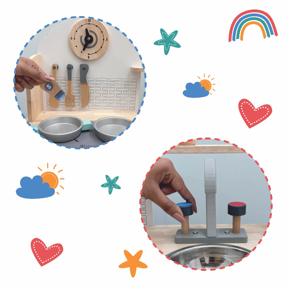 Open Ended Tiny Chef's First Wooden Kitchen (8 Accessories included)-Pretend Play-Open Ended-Toycra