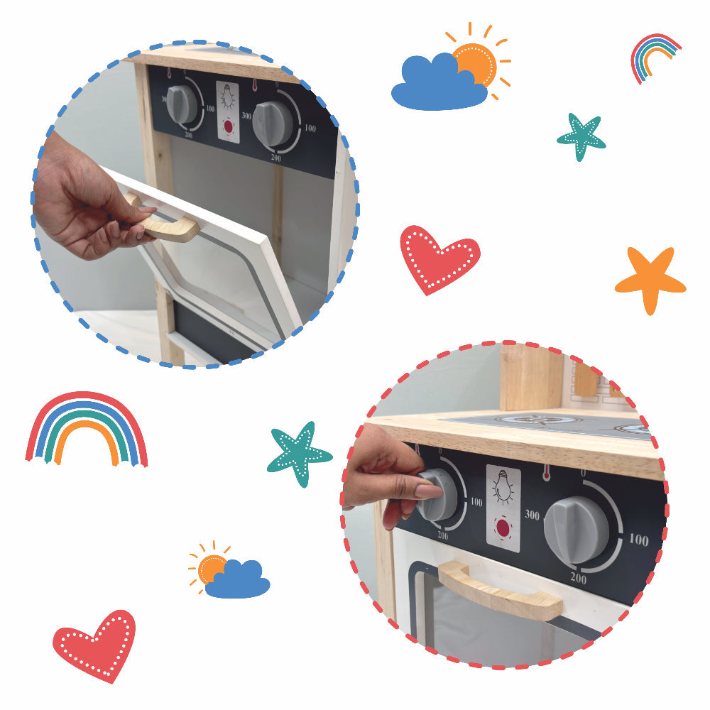 Open Ended Tiny Chef's First Wooden Kitchen (8 Accessories included)-Pretend Play-Open Ended-Toycra