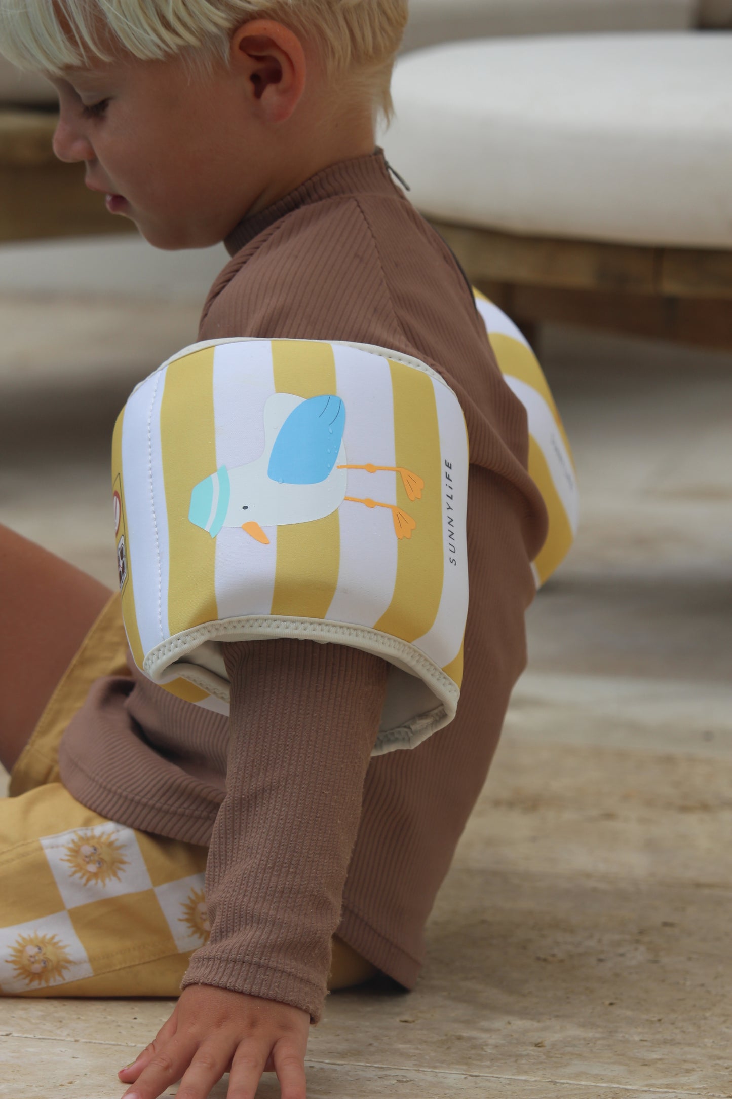 Kids Inflatable Arm Bands Sid the Seagull Mustard Stripe