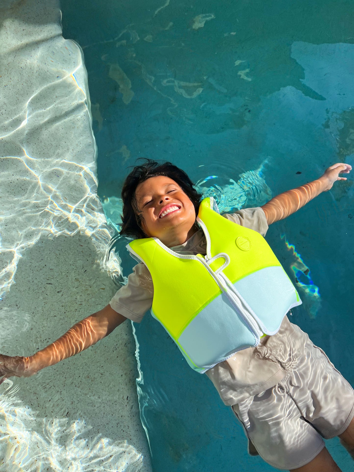 Salty the Shark Swim Vest 3-6 Aqua Neon Yellow