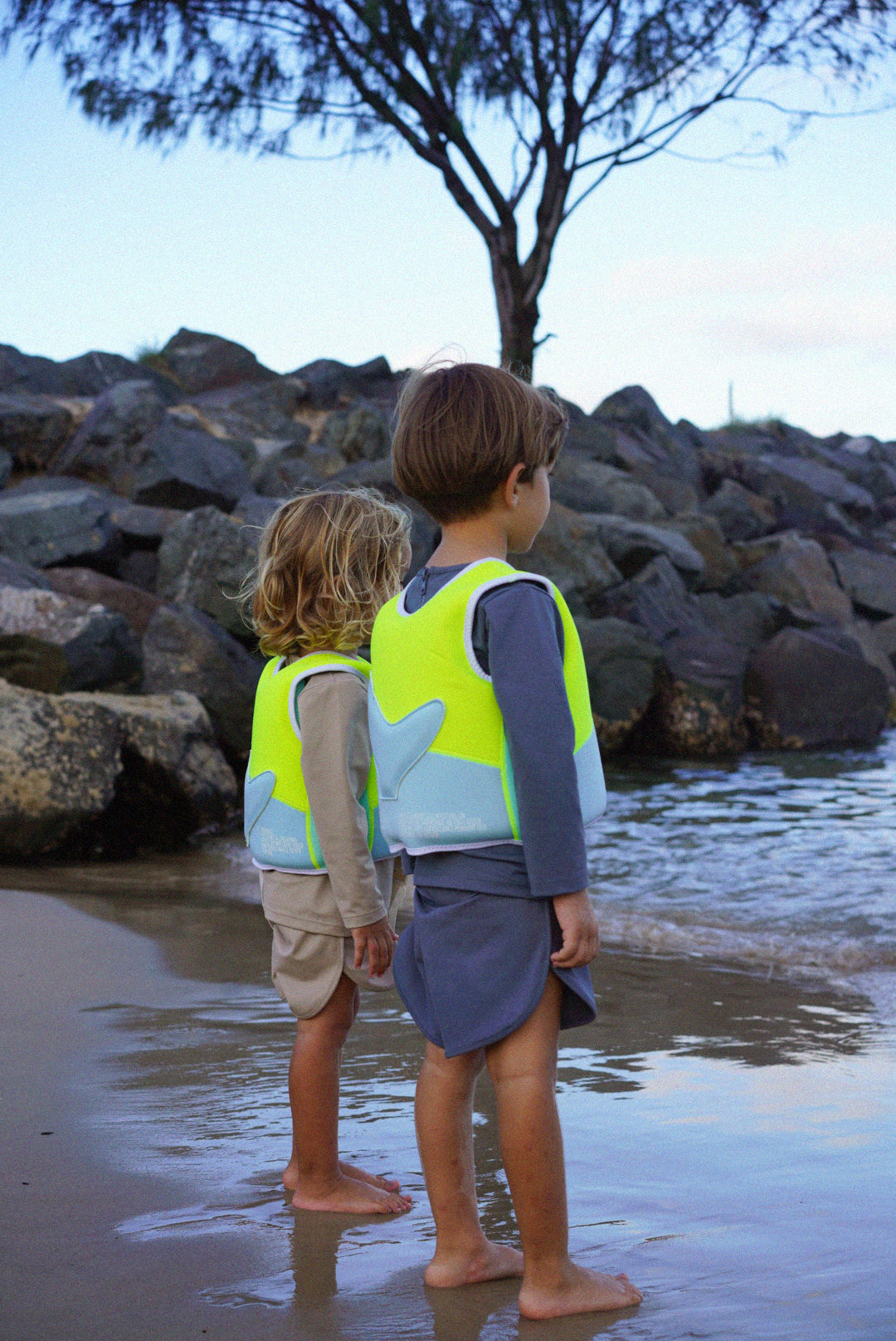 Salty the Shark Swim Vest 3-6 Aqua Neon Yellow