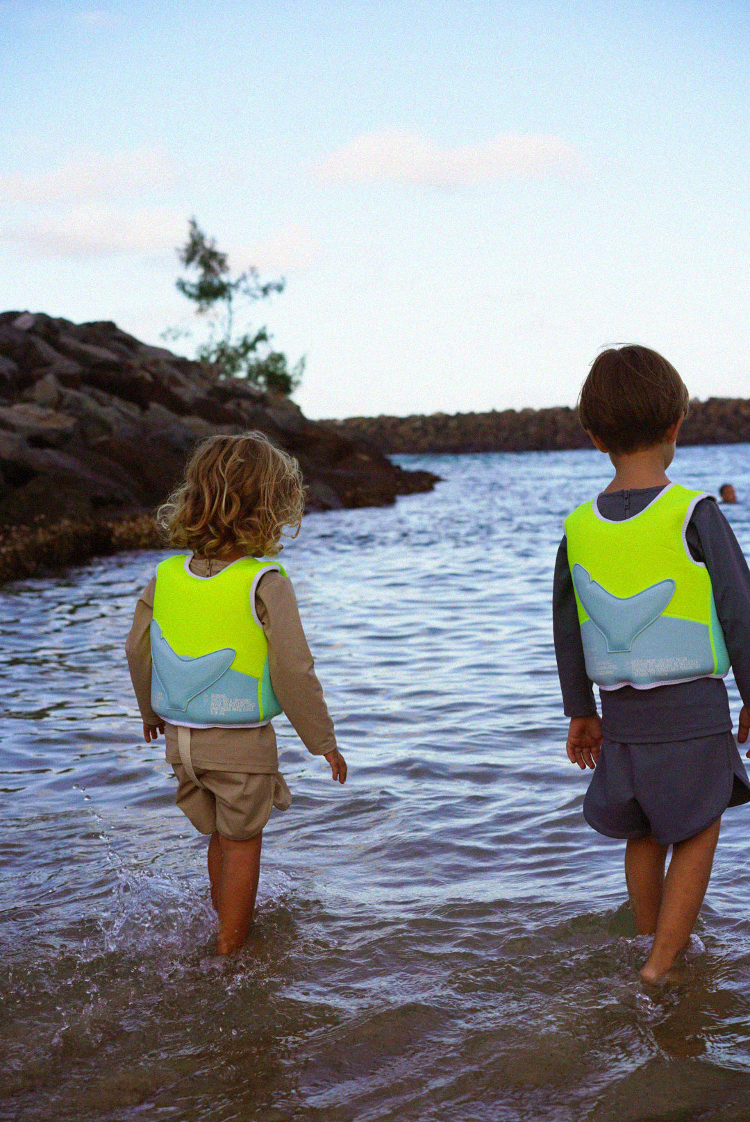 Salty the Shark Swim Vest 3-6 Aqua Neon Yellow