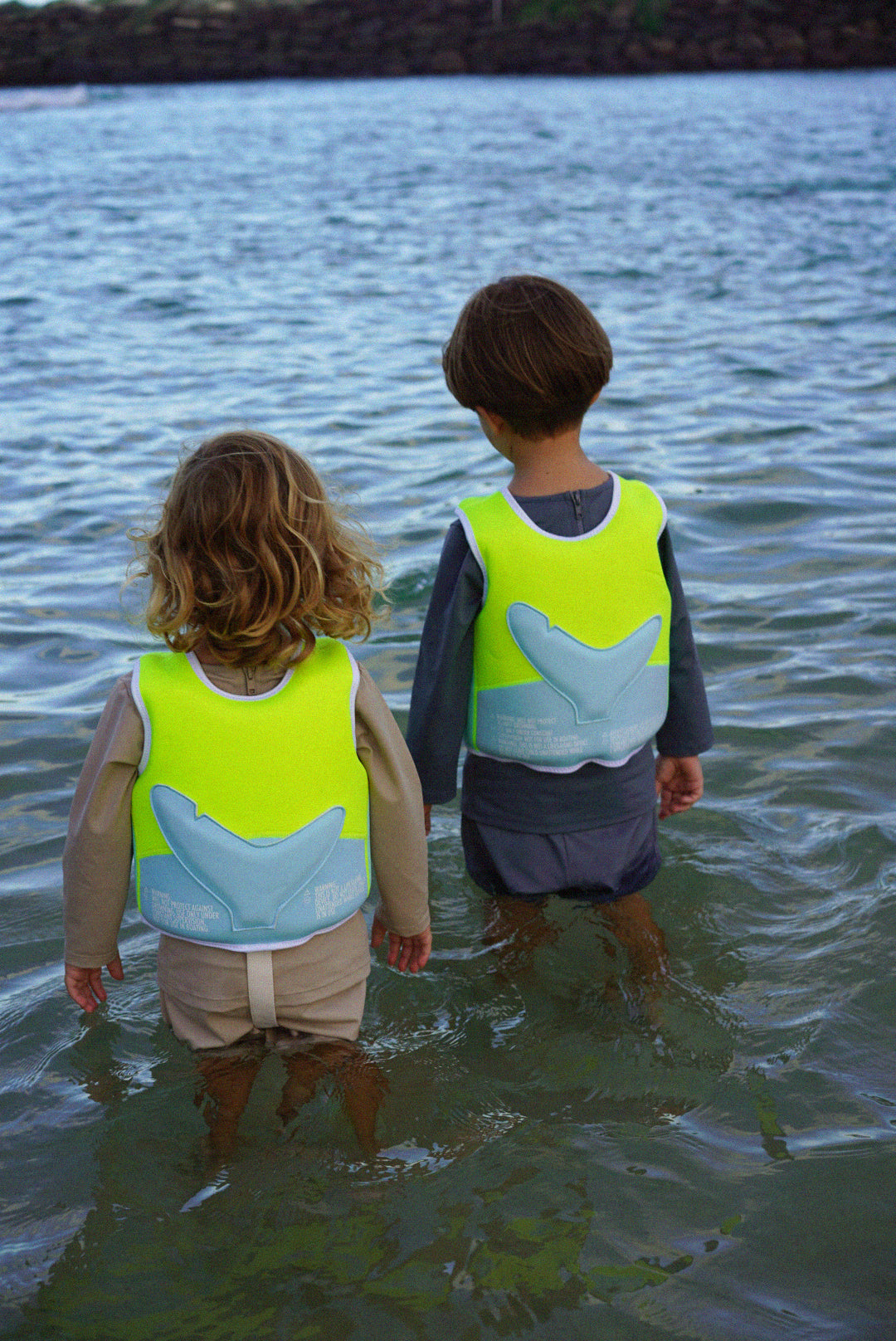 Salty the Shark Swim Vest 3-6 Aqua Neon Yellow