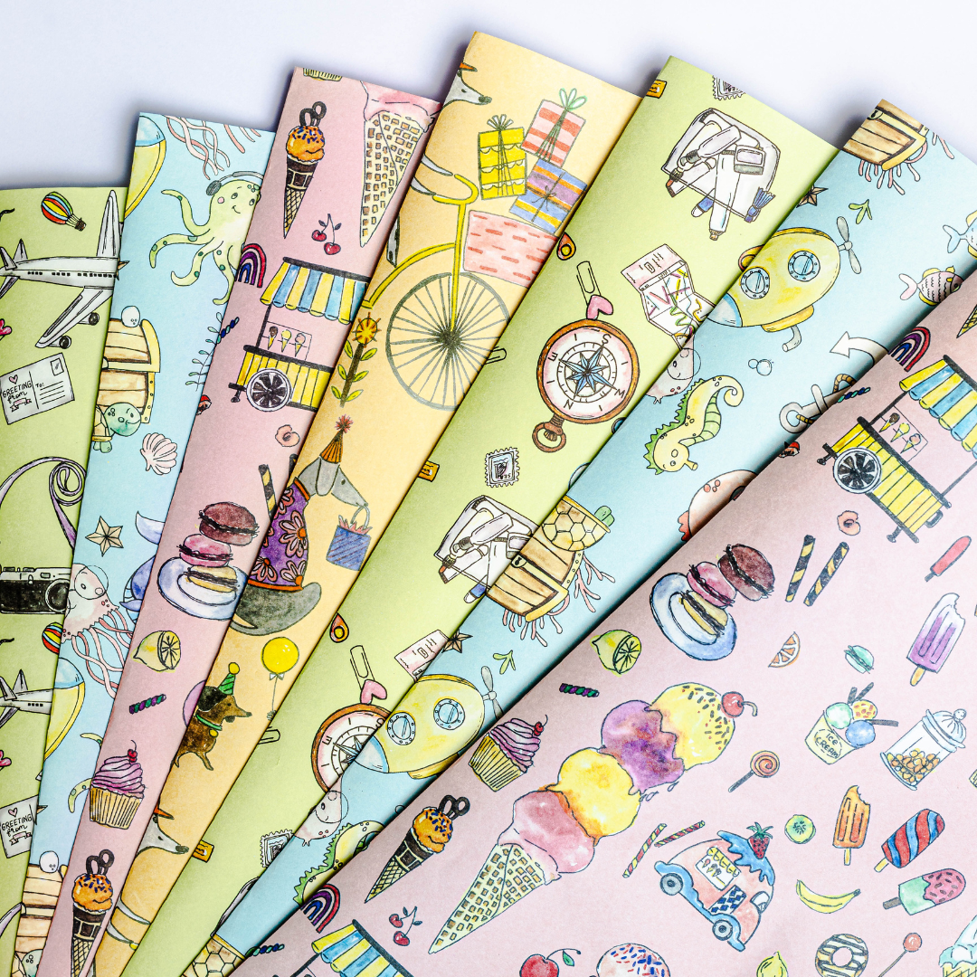 Gift Wrap | All Prints - 4 Designs x 2 Each | 8 Sheets