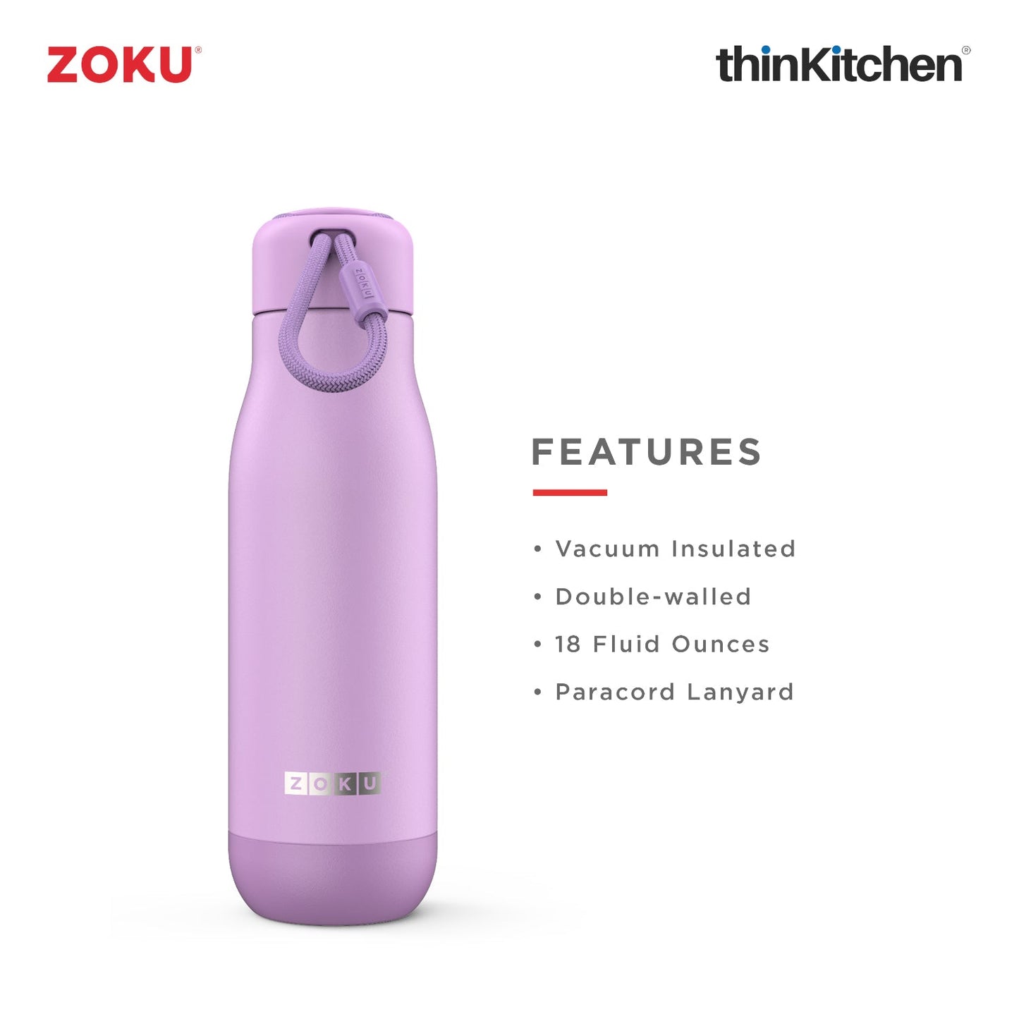 thinKitchen™ Zoku Lavender Stainless Steel Bottle, 500ml