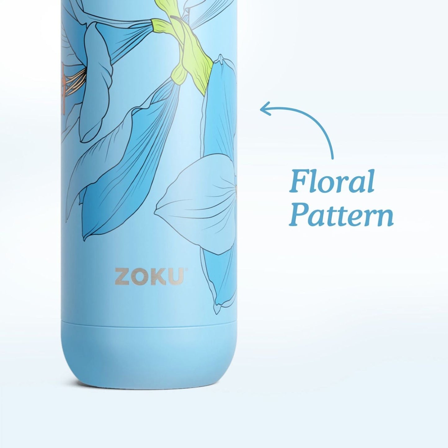thinKitchen™ Zoku Stainless Steel Sky Lily Floral Bottle, Blue, 750ml