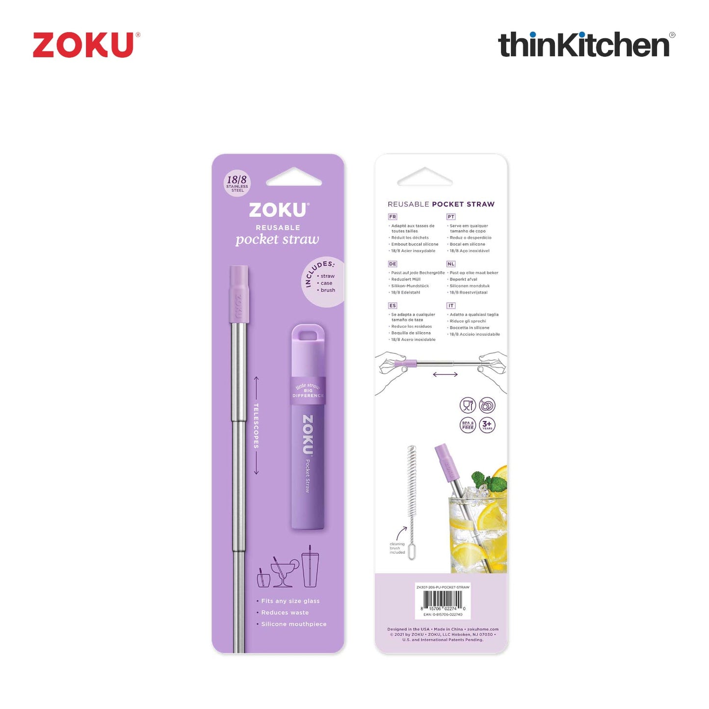 thinKitchen™ Zoku Purple Two Tone Pocket Straw