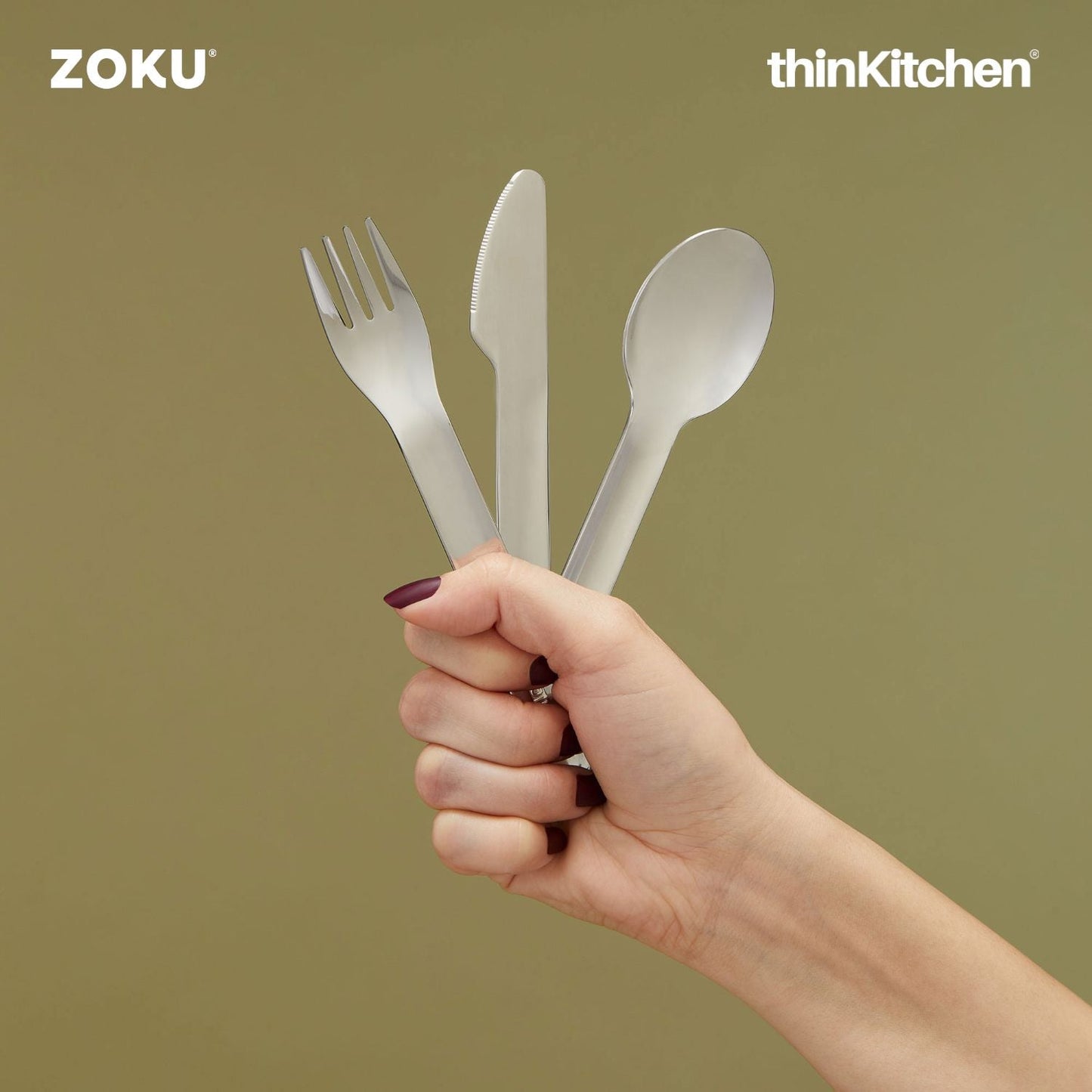 thinKitchen™ Zoku Stainless Steel Kids Pocket Utensil Set, Peach