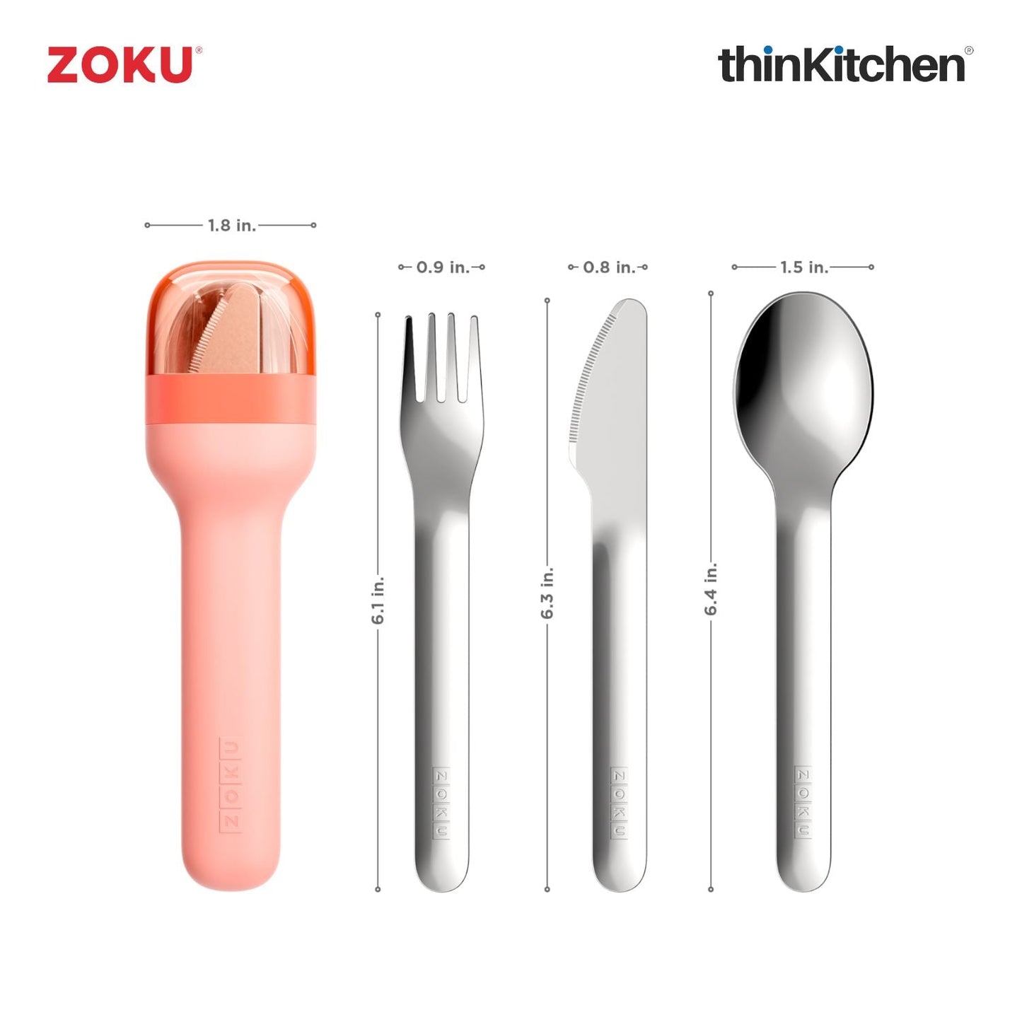 thinKitchen™ Zoku Stainless Steel Kids Pocket Utensil Set, Peach