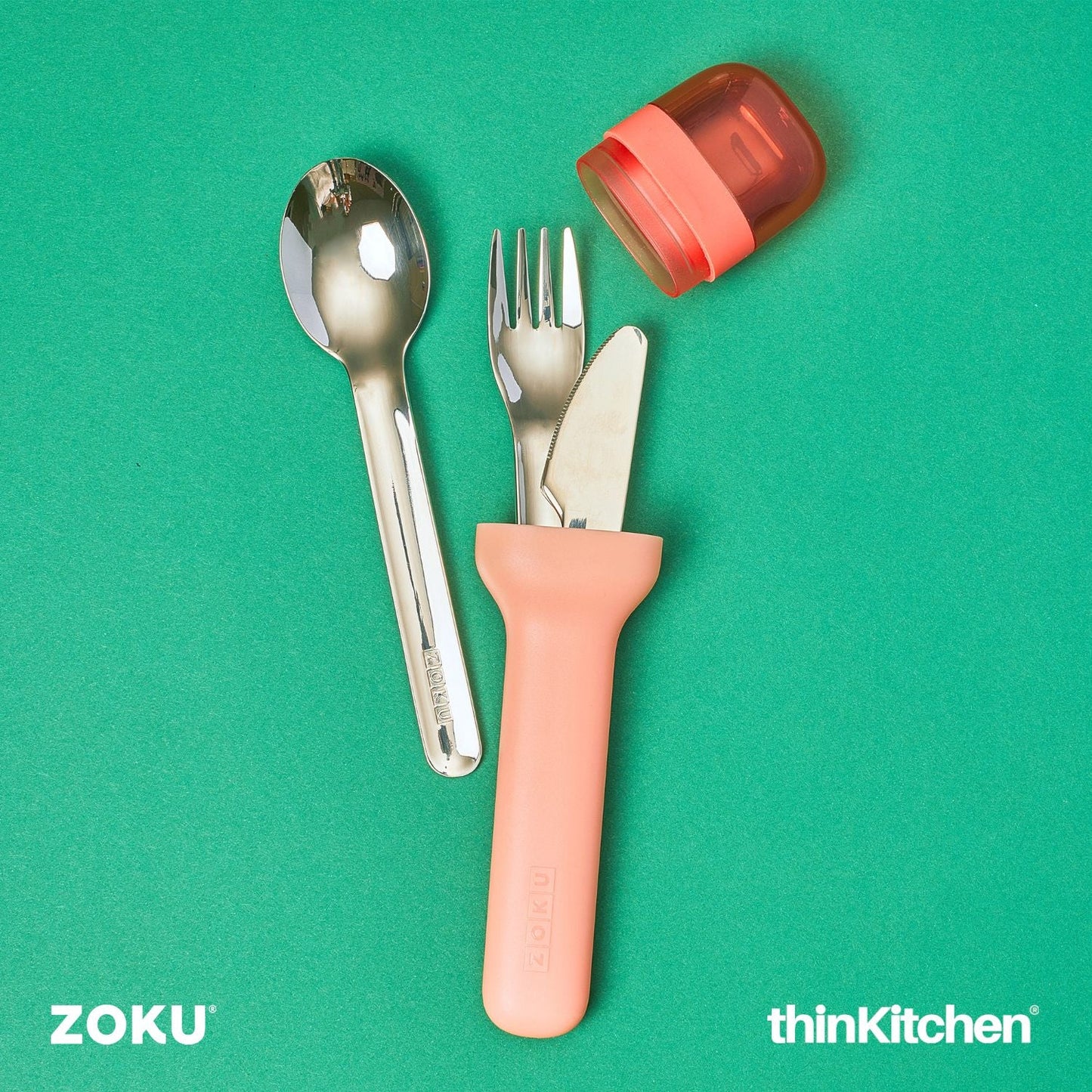 thinKitchen™ Zoku Stainless Steel Kids Pocket Utensil Set, Peach