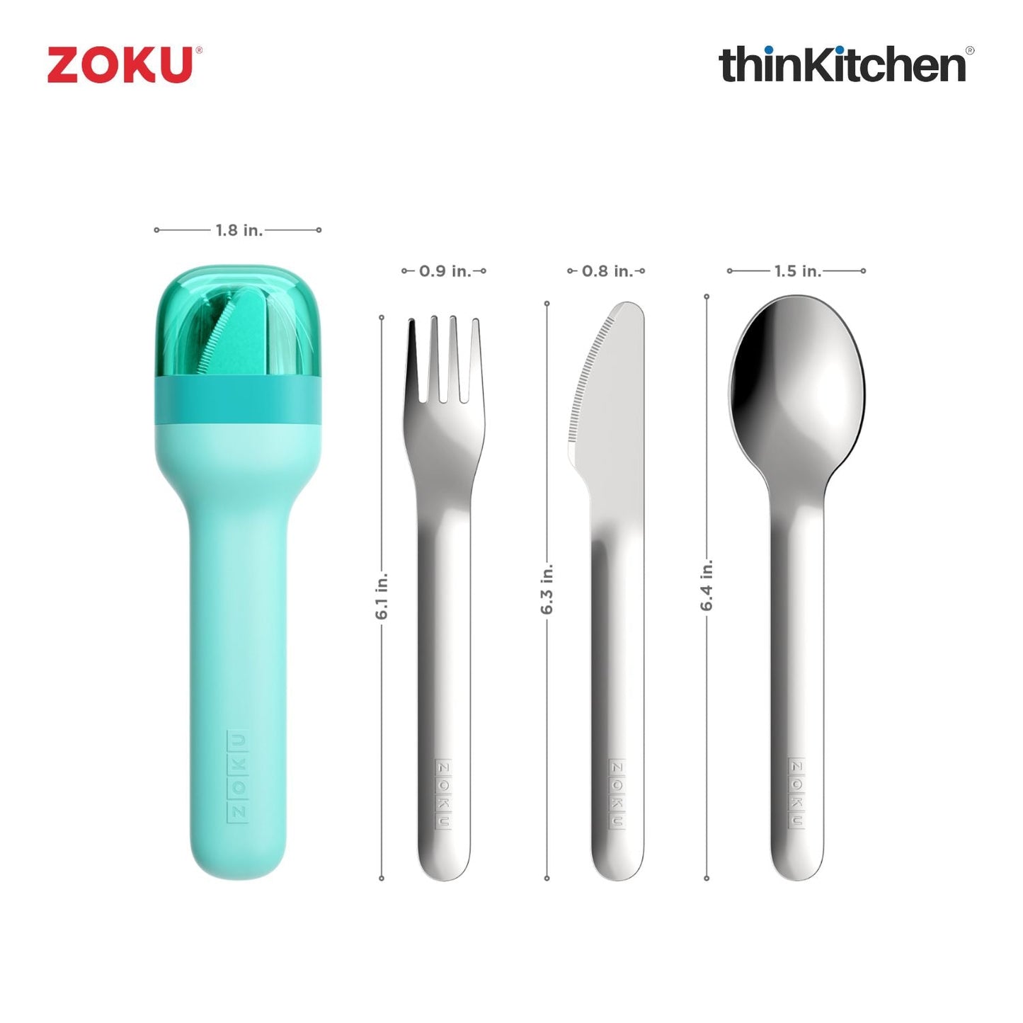 thinKitchen™ Zoku Stainless Steel Kids Pocket Utensil Set, Teal