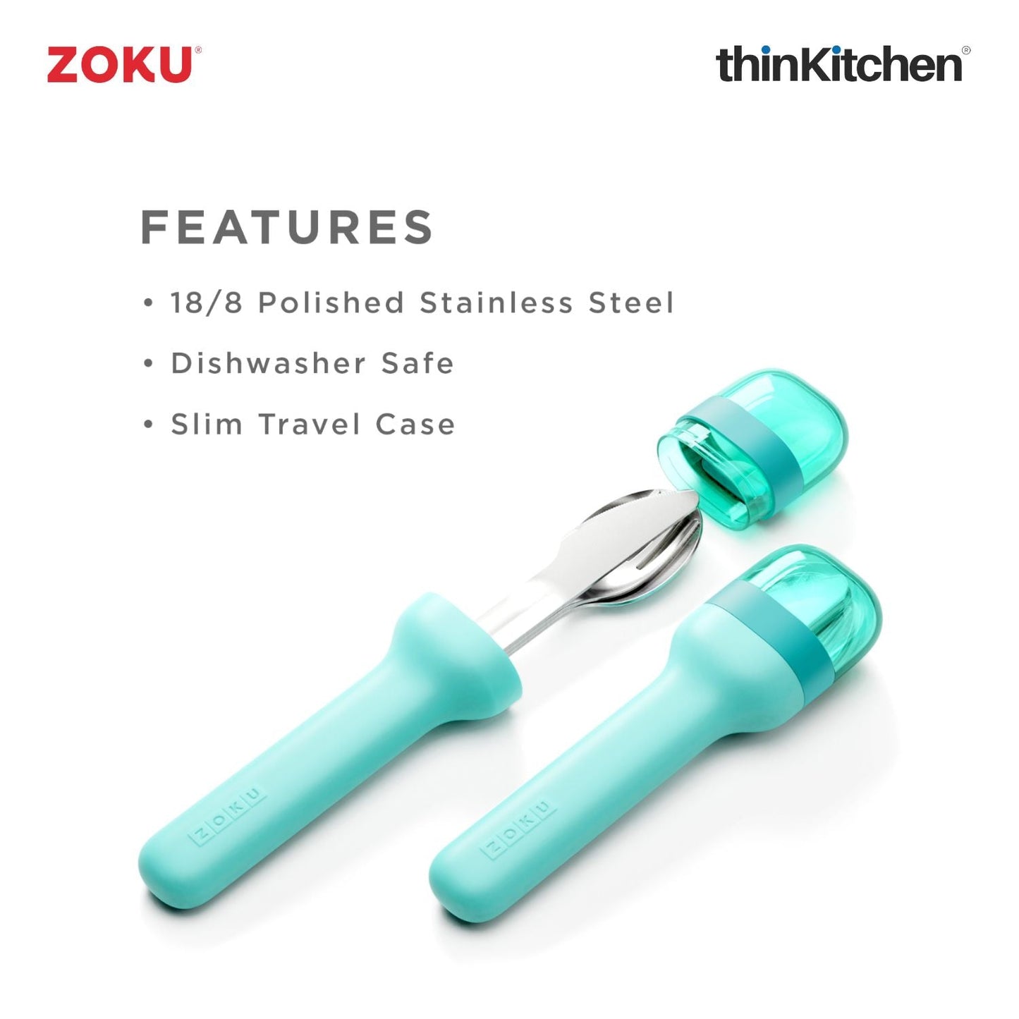 thinKitchen™ Zoku Stainless Steel Kids Pocket Utensil Set, Teal