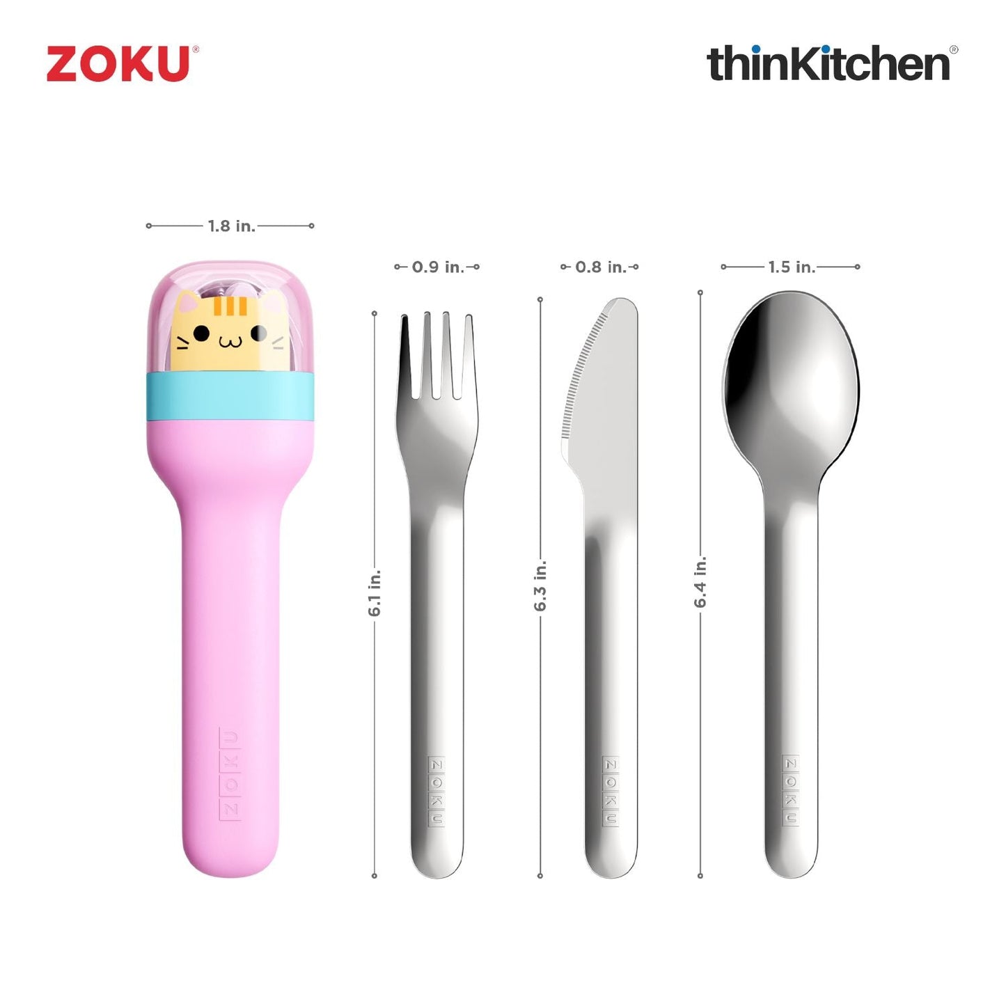 thinKitchen™ Zoku Stainless Steel Kids Pocket Utensil Set, Kitty