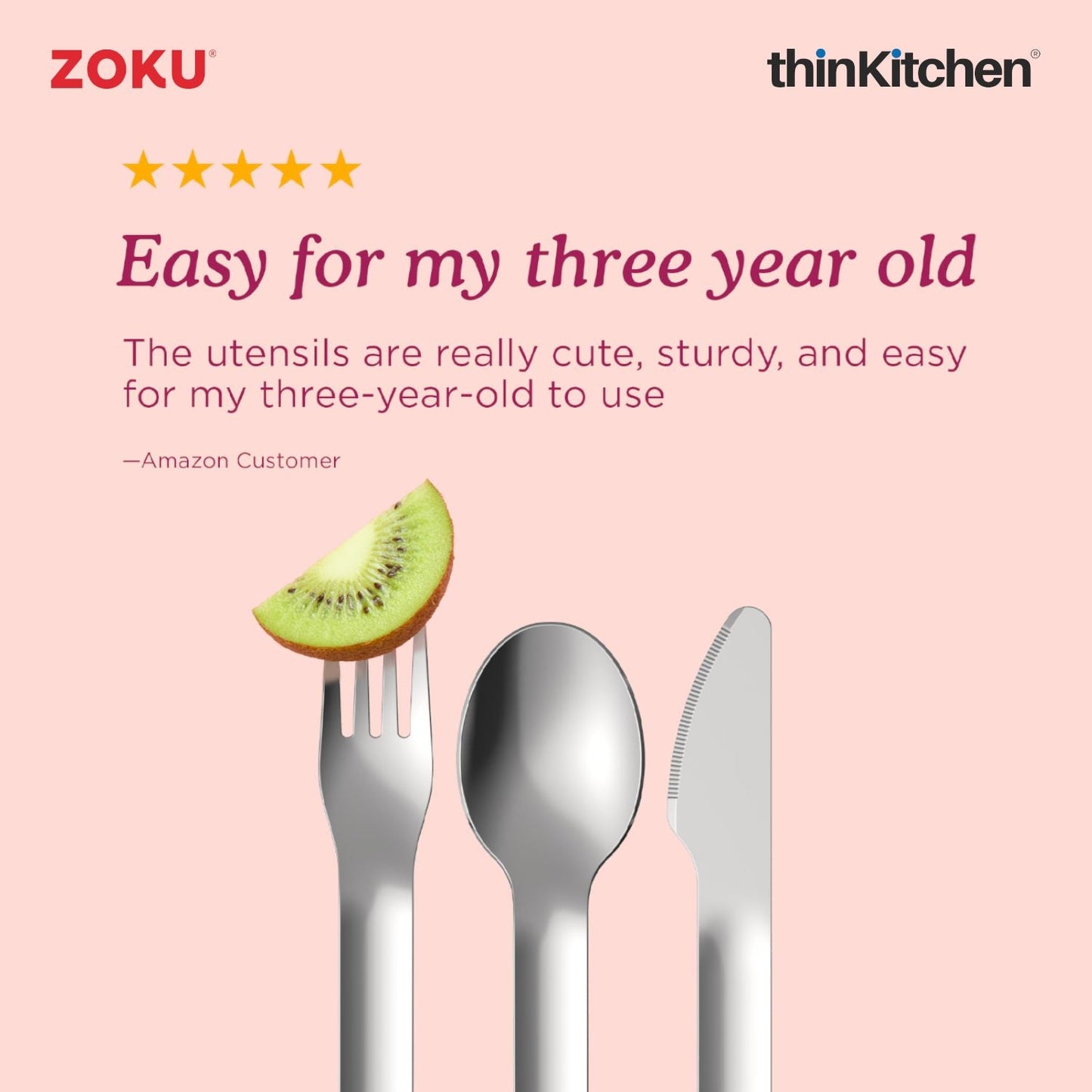 thinKitchen™ Zoku Stainless Steel Kids Pocket Utensil Set, Kitty