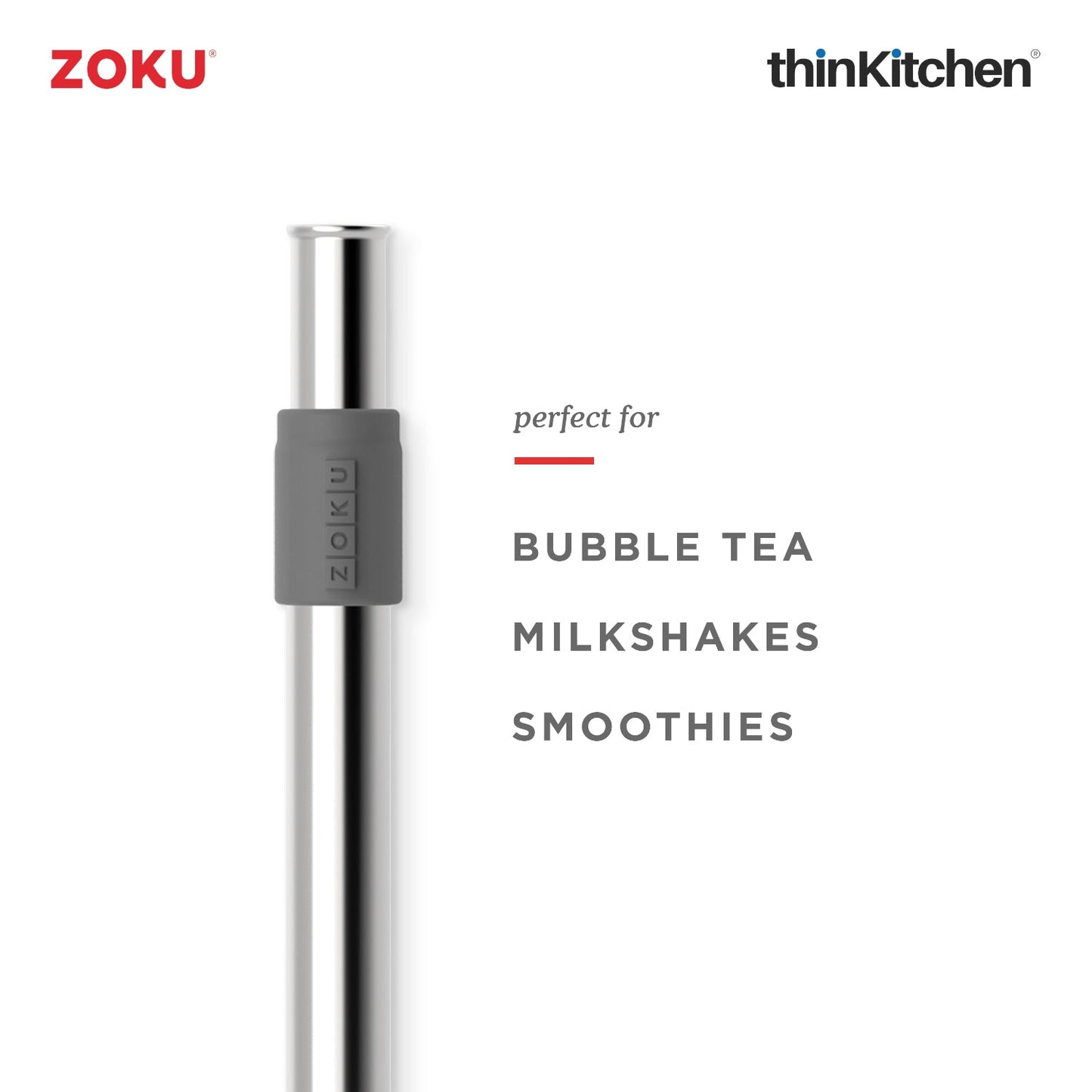 thinKitchen™ Zoku Jumbo Pocket Straw, Charcoal