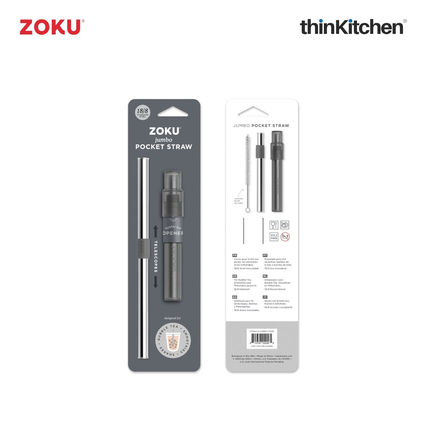 thinKitchen™ Zoku Jumbo Pocket Straw, Charcoal