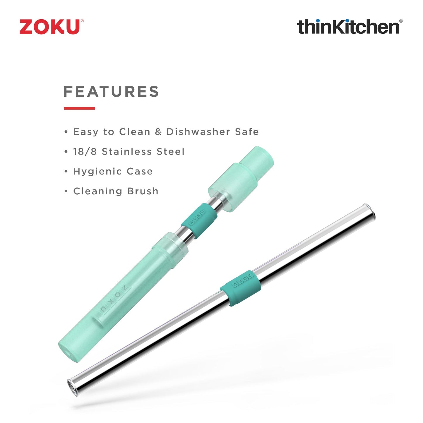 thinKitchen™ Zoku Jumbo Pocket Straw, Teal