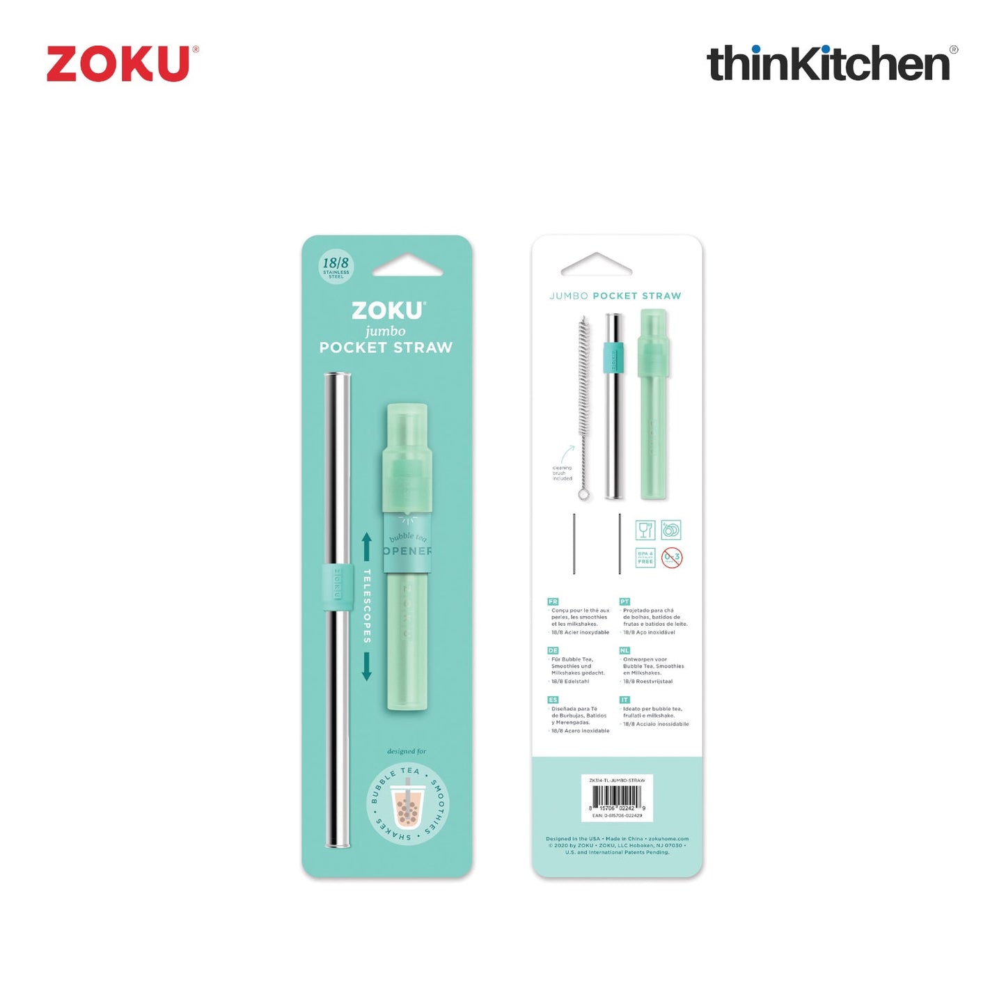 thinKitchen™ Zoku Jumbo Pocket Straw, Teal