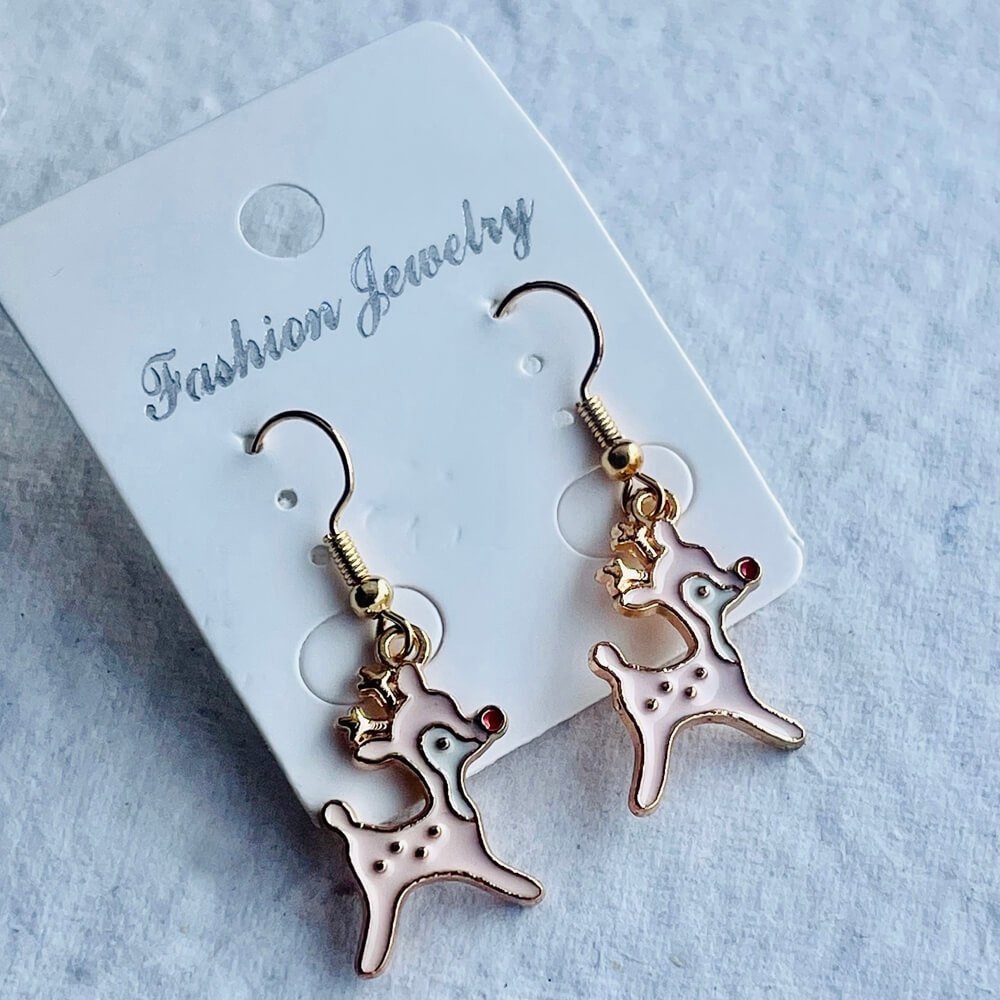 Baby Pink Doe the Deer Christmas Party Wear fashion accessories Earrings