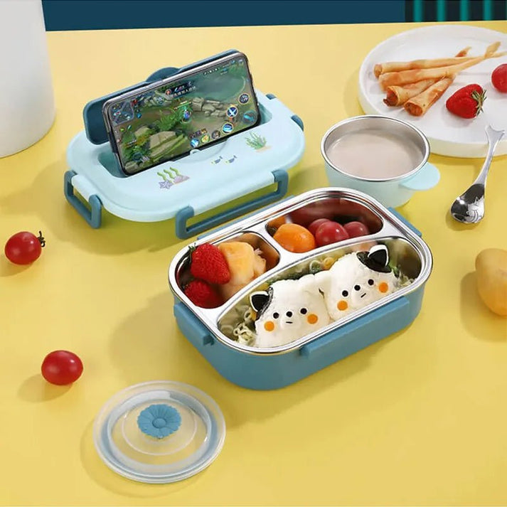 Little Surprise Box Blue Submarine Theme Compartment Steel Tiffin Lunch Box for Boys and Girls