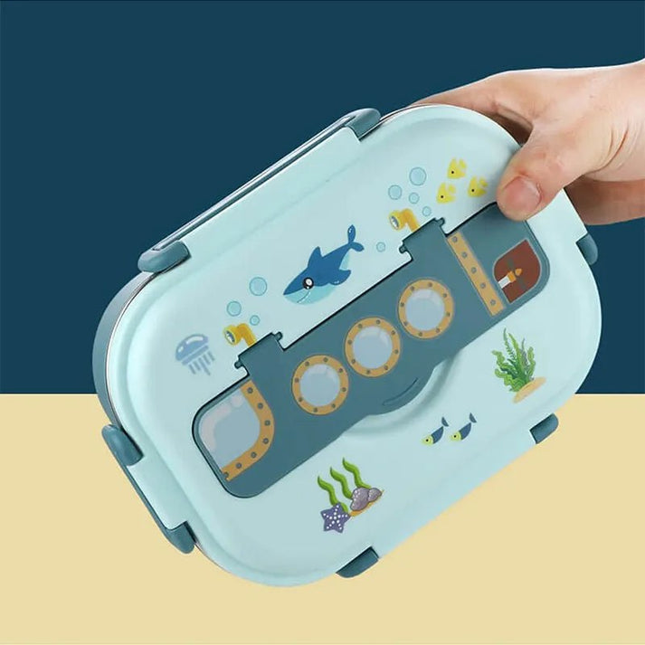 Little Surprise Box Blue Submarine Theme Compartment Steel Tiffin Lunch Box for Boys and Girls