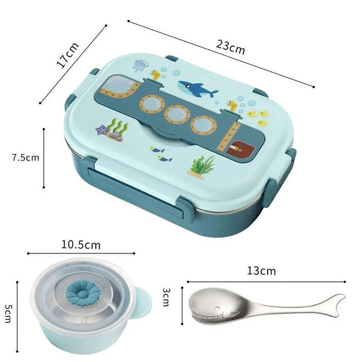 Little Surprise Box Blue Submarine Theme Compartment Steel Tiffin Lunch Box for Boys and Girls